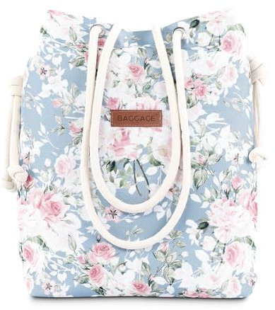 Amazinggirl Handtasche Beuteltasche Damen Tasche A4 oder A5 - Schultertasche Shopper Bag Stofftasche Stoffbeutel mit Innentasche Einkaufstasche Beutel als große Umhängetasche Blumen Grau