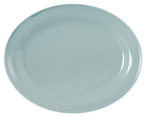 Seltmann Beat Color Glaze Servierplatte oval, 35 x 28 cm, Platte/Servierteller mit Rillenrelief, Arktisblau