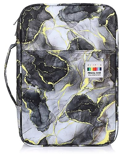 BSTKEY 300 Slots Pencil Case Pencil Wrap for Colored Pencils, Large Capacity Pencil Holder Pen Pouch Bag Stationery Organizer Case (Marble Grey)