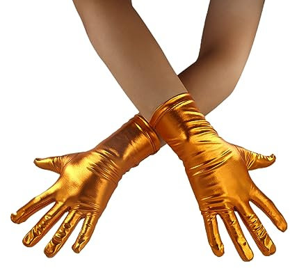 Sheface Herren Damen Glänzend Metallic 1980er Kostüm Party Cosplay Opera Wet Look Handschuhe, Gold, One Size