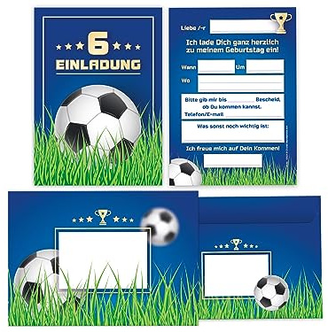 Limonia 12 Einladungskarten incl. 12 Umschläge zum 6. Kindergeburtstag Fußball Einladung Geburtstag Mädchen Kinder Jungs Jungen Boys Fussball Turnier
