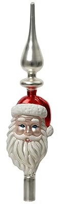 Kaemingk Christbaumspitze Glas 34cm Baumspitze mit Weihnachtsmann-Kopf - Rot