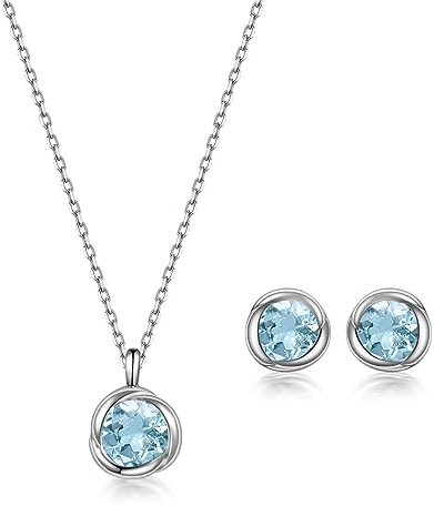 immobird Schmuckset Natürliche Topas November Geburtssteine Silber 925 Damen mit Runde Rose-Design Klassischer Stil Geschenke Für Frauen Mama Frau
