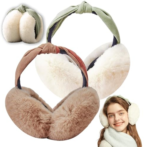 Forreen Cache-Oreilles Femme, 2 Pièces Couvre-Oreilles Peluche Pliable Mode Classique Doux par Temps Froid Chauffe-Oreilles pour Ski,Randonnée et d'Autres Activités de Plein Air Hivernales