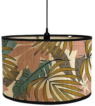 FANSU Abat-Jour en Tissu Classique Tambour Abat-jour, Tropical Plante Remplacement Abat, Jour Fait à la Main, pour Lampe de Table Suspension Lampe de Chevet Lampadaire (Feuille palmier,30x30x20cm)