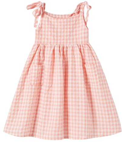 Ugitopi Mädchen Baumwoll-Leinen ärmelloses Kleid mit Trägern und Taschen Kleinkind Mädchen Sommerkleid