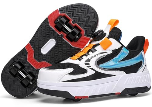 WOWEI Schuhe mit Rollen für Jungen Mädchen Skateboardschuhe Sportschuhe Rollschuhe Kinder Erwachsene 2-in-1-Multifunktionsrollschuhe Sneakers Mit Rollen Outdoorschuhe (BZX-T25, 34EU)