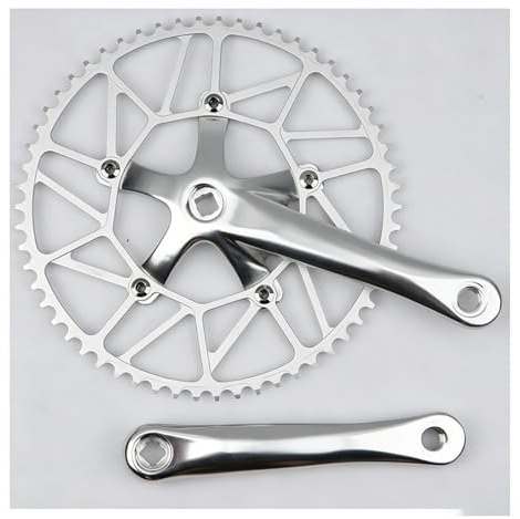 KANGXYSQ Klappbare Fahrrad-Kurbelgarnitur Einzelzahnscheibe 50 Zähne 52 Zähne 54 Zähne 56 Zähne 170 Mm Vierkant-Kurbelarm-Set Integrierte 5-Klauen-Kurbelgarnitur(170mm Silver,50T)
