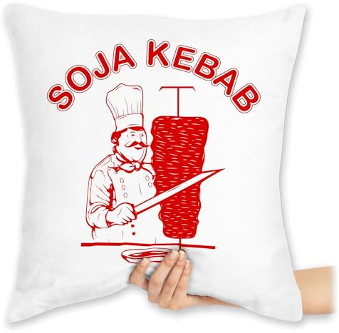 Kissen 40x40 Zierkissen - Karneval & Fasching - Soja Kebab Logo Vegan Vegetarisch - 40 x 40 cm - Weiß - fasching- döner carnevale doner karnevals kebap faschings doener verkleidet dönerspies