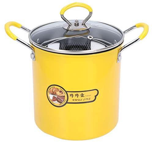 Friteuses, Friteuse 3L Avec Panier Pour un Usage Domestique Petite Friteuse Jaune Avec Panier Pot De Friteuse En Acier Inoxydable Avec Couvercle De Support De Filtre à Huile Pour la Cuisine à Domicile