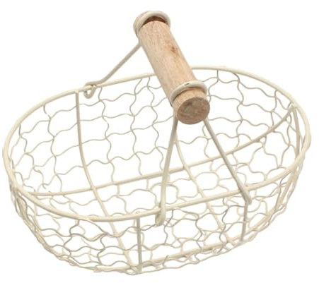Metalldraht Eierkorb, Drahtkorb Pulverbeschichtet Mit Holzgriff, Vintage-Stil Eiersammelkorb Draht- -Aufbewahrungskorb Gemüsebehälter Zum Tragen Sammeln Von Hühnereiern