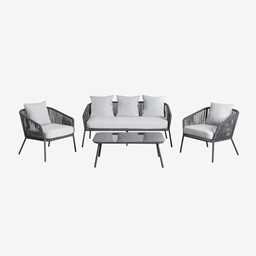 SKLUM Gartenset mit 2-Sitzer-Sofa, 2 Sesseln und Couchtischen aus Aluminium und geflochtenem Seil Arhiza