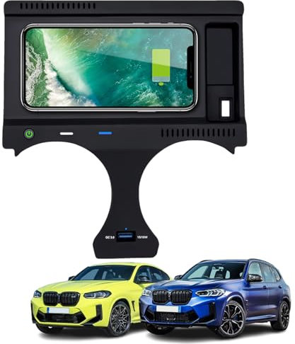 GQQSXZNTD 2024 New Version Car Wireless Charger for BMW X3/X4/X3M/X4M 2019-2023 All Models, 15W Fast Charging Phone Charger Tray with 27W USB Port Qi Phone Wireless Charger, Black