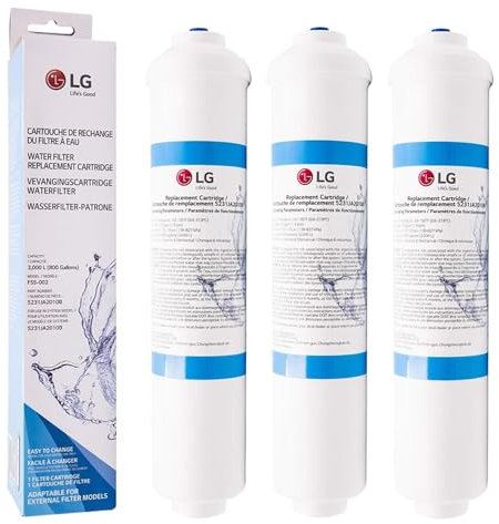 Filtro de agua en línea del frigorífico MCM Compatible con LG 5231JA2010A, 5231JA2010B-3890JC2990A, 5231JA2010C Compatible with SAMSUNG DA29-10105J, HAFEX/EXP, Whirlpool WHKF-IMPO 3PACK
