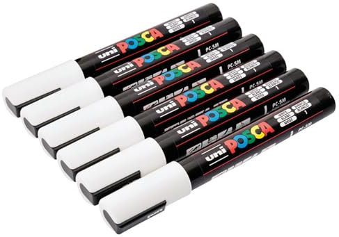 UniBall Posca 5M Paint Marker, Medium Bullet Tip, White, Permanent, Single (White)