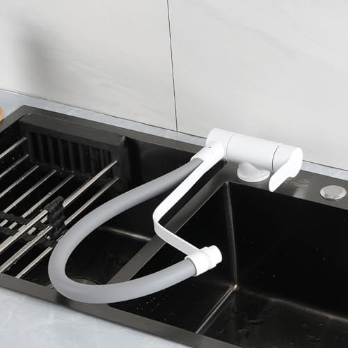 XJTNLB Grifo Cocina Abatible Blanco Grifos Cocina Fregadero Extraible Grifo de Cocina Plegable con Ventana Frontal