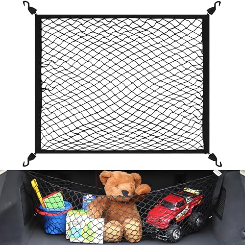 Kofferraumnetz Gepäcknetz Auto 80x60cm Erstreckt Sich auf 160x120 cm, gepäcknetz Wohnmobil für Kofferraum Autodach mit 4 ABS Haken für die Meisten Autos