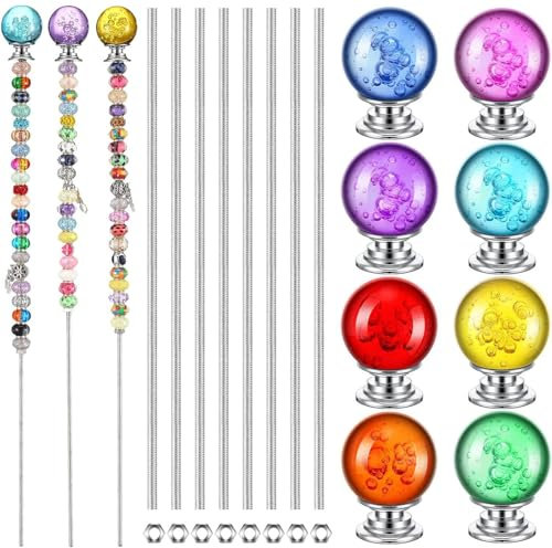 QUEENYARD Elegantes Gartenstecker-Set mit mehrfarbigen Perlen, Gartenstecker aus Silber, für Outdoor-Dekoration