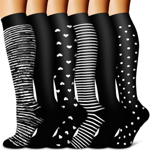 FuelMeFoot 6 Paar Kompressionsstrümpfe für Damen und Herren, Bunte Kompressionssocken Stützstrümpfe für Laufen, Sport, Flug, Reise, Radfahren.06-multi-6 Paar L/XL