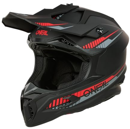 O'NEAL C-SRS Motocross Helm SOLID Schwarz/Rot (Größe XS) – ECE 22.06 zertifiziert, robuste ABS-Schale, effizientes Belüftungssystem & herausnehmbares, waschbares Innenfutter