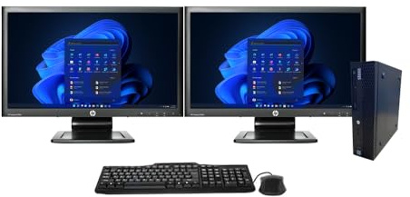 Stone Dual Monitor Trading Setup SFF PC - Intel Core i5 6th Gen, 16GB DDR4 RAM, 500GB SSD Storage, With 2 x 23 Matching HD 1080p Monitors, Windows 11 Pro OS (Renewed)
