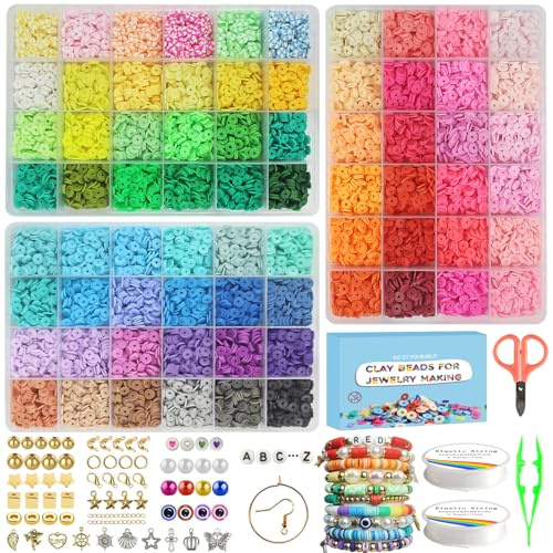 Fournine 15800 Pcs Clay Beads Bracelet Making Kit, 3 Boxes 72 Colors Polymer Clay Beads for Jewellery Friendship Bracelet Making Kit with Letter Bead and Charms, Crafts Gift for Teen Girls