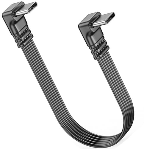 MISYNLON Extra Flexible USB C to USB C Fast Charing Cable, 90Degree USB C Power Supply Cord, Right Angle USB Type C Flat Cable Data Transfer, for Carplay Phone15/16,S23/S22/S21, (0.3M/1Ft)