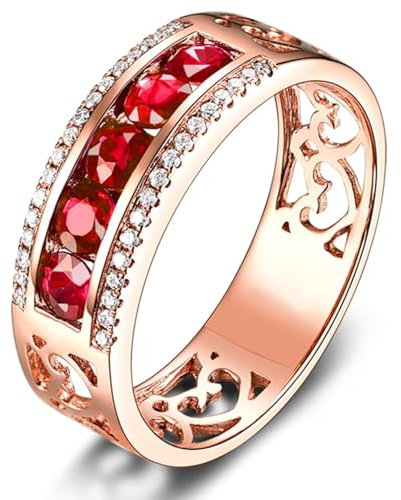 Tolldek Gold 18 Karat Ring, Hohl Muster Trauringe mit Rubin 0.8ct, Partnerringe Au 750 Hochzeitsring Echt Goldschmuck, Gr.58 (18.5)