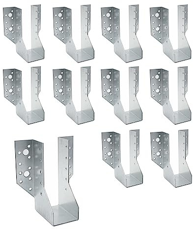 DOJA Barcelona Beam Brackets | Pack of 10 | Joist Hangers Type A | 48 x 166 x 75 mm | Zinc | Beam Connector with Wings | for Wooden Post Holders, Wooden Beams for Pergolas