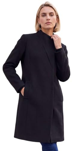 Roman Originals Tailored Funnel Neck Pocket Detail Coat for Women UK - Ladies Everyday Autumn Winter Comfy Soft Evening Vacation Work Party Night Out
