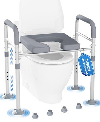 Rialzo wc per anziani Sedile rialzato wc con braccioli alzata wc alzawater per protesi anca rialzo wc disabili - Seduta Imbottita & Telaio in Alluminio Leggero ma Resistente - 150KG