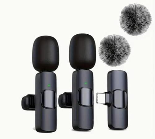 Dual Wireless Lavalier Microphones for iPhone - USB-C Receiver for Smartphones & Laptops - Clip-On Lapel Mics for Video Recording & Vlogging - Portable Mini Mics - Ideal for Content Creators