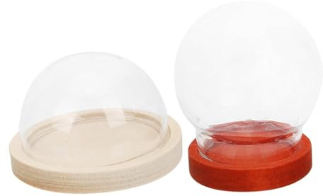 GETAJGHSD 2stücke Glasdome Kleine Ausstellungsbox Holzsockel Transparente Glasdisplaykuppeln Für Sammlerstücke Und Heimdekoration