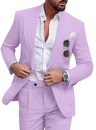 Diaryan Ensemble de costume décontracté 2 pièces en lin pour homme, blazer à un bouton, veste et pantalon pour bal de fin d'année, fête de mariage