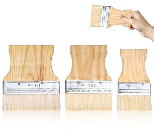 3 Pcs Paint Brush,Wide Craft 3/4/5 Inch Paintbrushes for Art,Flat Paddle Paint Brush Set,Wooden Handle Soft Bristles,Flat Artist Painting Brush,Durable,for Oil,Epoxy,Glue,Acrylic Paints