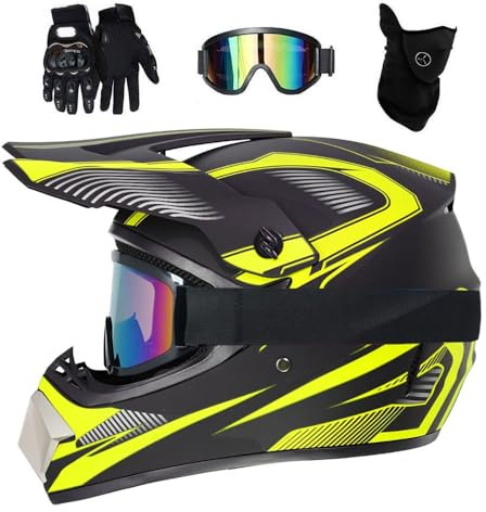 Jugend Kinder Integral Motocross Helm, mit Brille/Masken/Handschuhe, Unisex Doppelsport Offstraße Enduro Motorrad Absturz Helme, Bergab BMX MTB ATV Rennen Quad Dirtbikes Helm