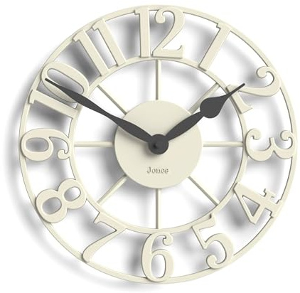 Jones Clocks® Lighthouse wall clock | Sculptural skeleton clock | Pale cream | Elegant raised moulded numerals | Decorative design for kitchen, living room or bedroom