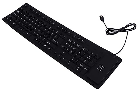 109 Tasti Tastiera Pieghevole Ultrasottile Silenziosa, in Silicone USB | Nera, Portatile, Struttura Semplice senza Chiodi Metallici, per Ambiente Severo