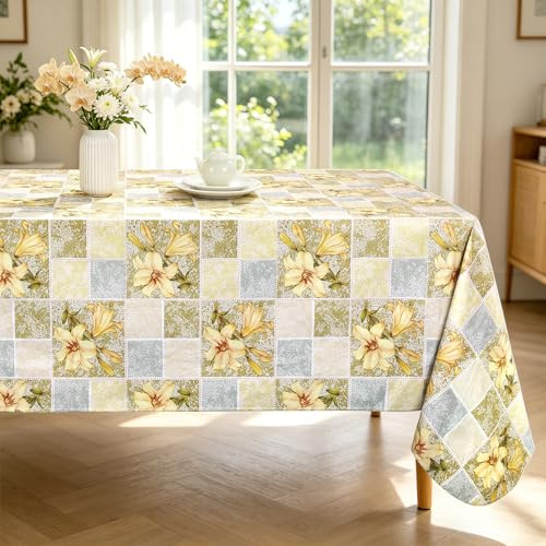 Arquiel Blumen PVC Wachstischdecke Rechteckig 152 x 213 cm Abwaschbar | Abwaschbare PVC-Wachstischdecke mit Blumen-Motiv, wasserfest und pflegeleicht für Küche, Esszimmer, Garten und Alltag.