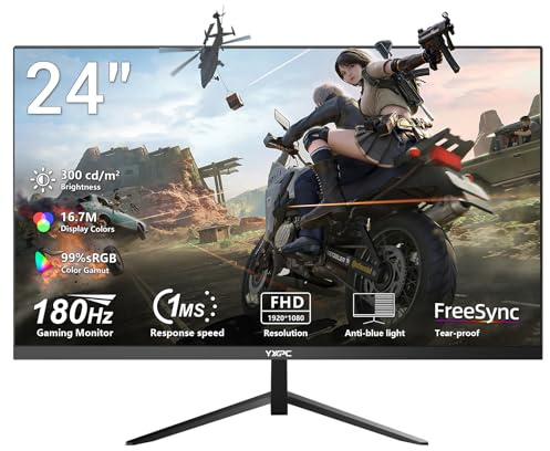 YXPC 24 Inch Computer Monitor, 180Hz 1920x1080p VA FHD Display, 99% sRGB, 1ms, Built-in Speakers, Eye Protection, Blue Light, Home Office Sync, Experience