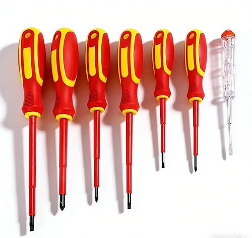 7PCS Electrical Screwdriver Set, Insulated VDE Screwdriver Set, Electrician Screwdrivers with Slotted & Phillips Magnetic Tips, Non-Slip Handle 1000V VED Screwdriver Sets for Home & Electricians Use