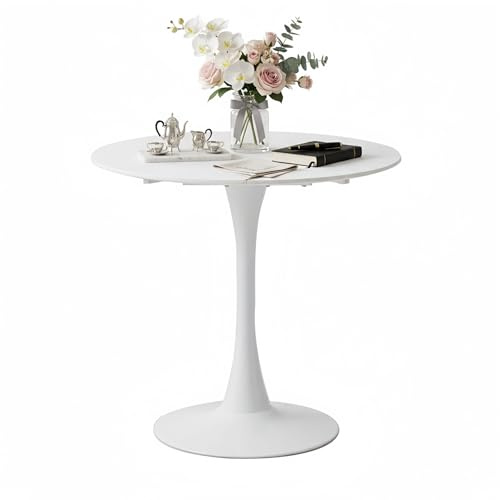 Uderkiny 80 cm Runder Esstisch weiß，Kleiner Esstisch für 2-4 Personen，MDF Tischplatte & Eisen-Metallbeine，Ideal für Küche, Esszimmer, Wohnzimmer, Café (weiß)