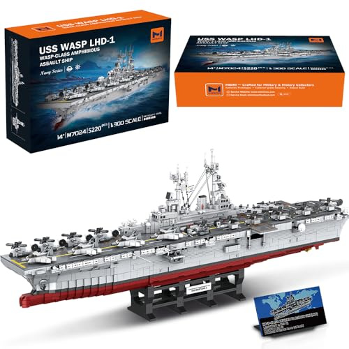 MISINI M7024 Wasp-Class Amphibious Assault Ship Building Block Set, 5220 Pieces MOC 1:300 Scale US Navy Aircraft Carrier/Warship Ship Model Set, Excellent Battleship Building Toy Gift and Collection