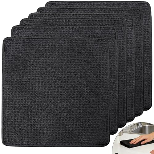 Set de 6 Paños de Cocina 20x20 cm - Trapos de Cocina y Bayetas de Limpieza [Microfibra / Algodón] Waffle - Toallas de Té Súper Absorbentes, Sin Pelusas y de Secado Rápido para Vajilla y Cristales