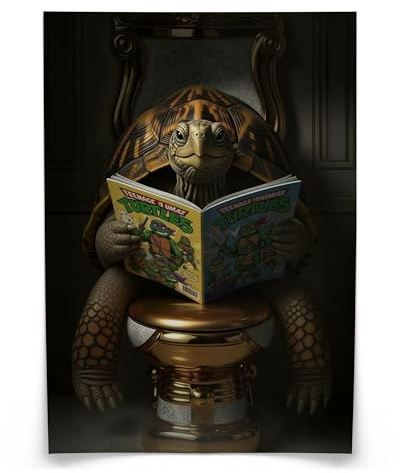 Muralo Poster Schildkröte mit Comic, ohne Rahmen, UV-beständig - 50x70 cm | Bilder, glatte und seidige Oberfläche, fotografische Druckqualität - ideal für Badezimmer und WC