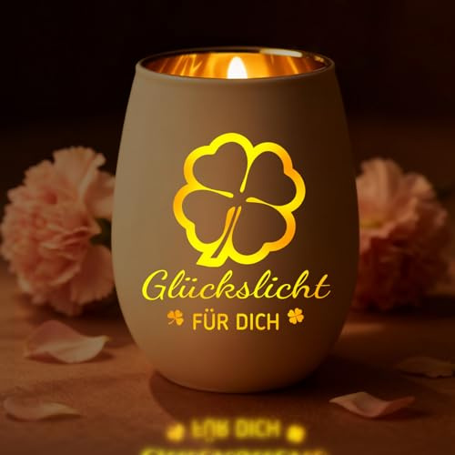 Geschenke für Frauen Beste Freundin, Wellness Geburtstag Geschenke für Frau, Windlicht mit Gravur Glückslicht für Dich, Geschenk für Gute Besserung
