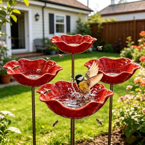 2026 Neue Gartenstecker Bienentränke Metall, Bienen-Vogeltränke,Bienentränke Blumenform Fütterungsschale, Outdoor-Vogelfutterstation, Garten, Hof, Terrasse (4pcs)