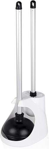 Neiko Toilet Plunger and Brush Combo Caddy Set, Aluminum Handles | White Canister Base