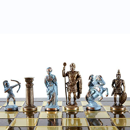 Manopoulos Archers - Juego de ajedrez grande, azul y cobre, tablero de ajedrez marrón