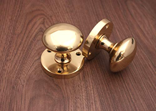 Infinity Decor Polished Brass Victorian Round MORTICE Door KNOBS Pair Pull Latch Handles Set Heavy Sprung Solid Brass